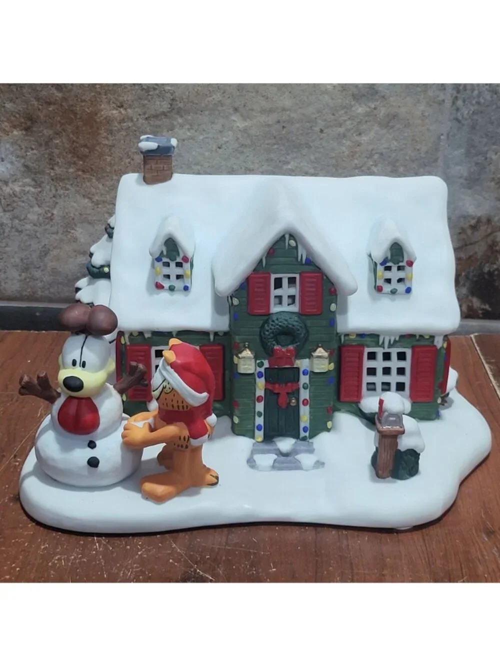 Vintage Danbury Mint Garfield Christmas Village Light Up House Odie Snowman Jim